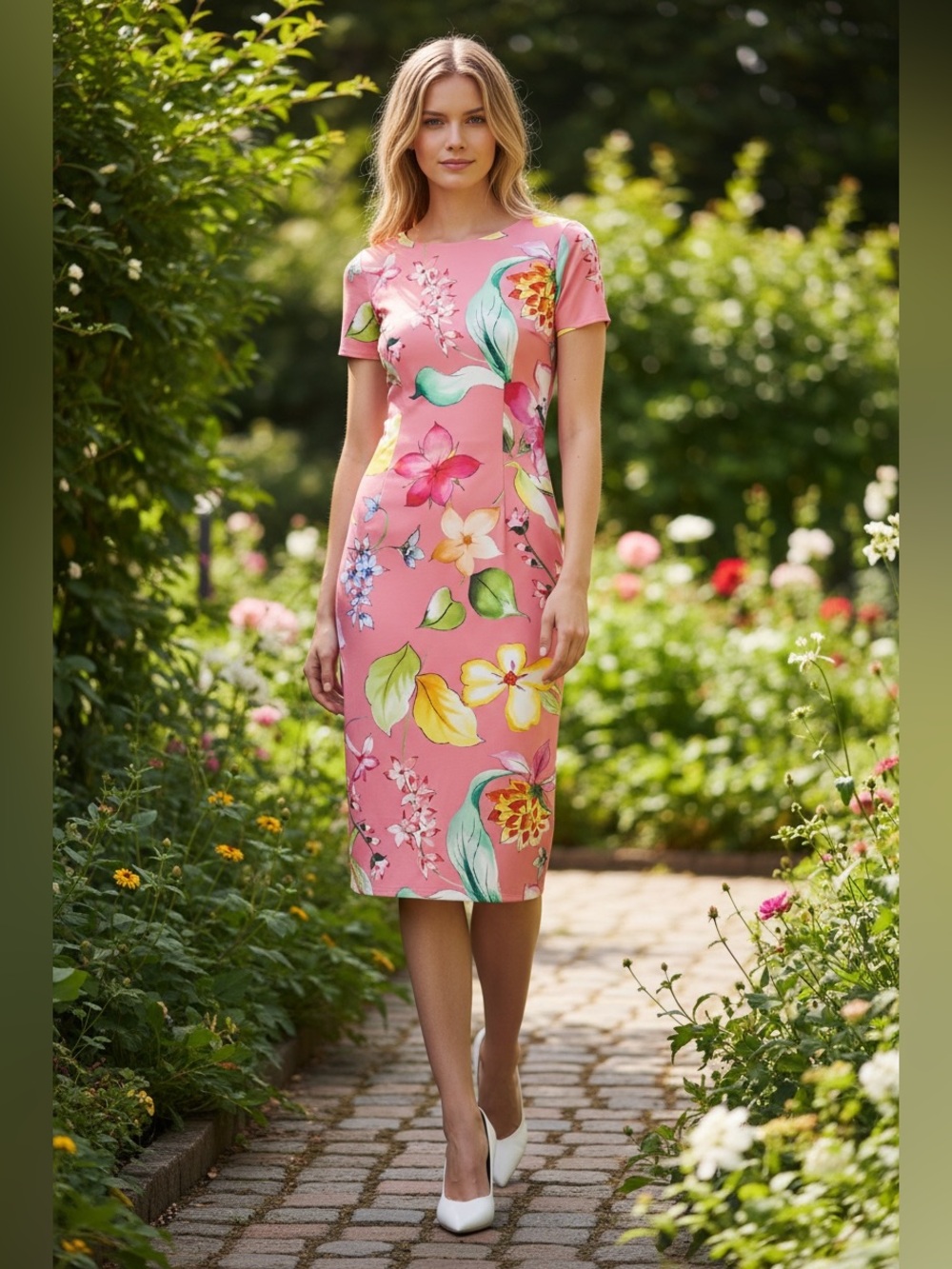 Carolina Herrera New Floral Print Cotton Sheath Midi Dress Size 6